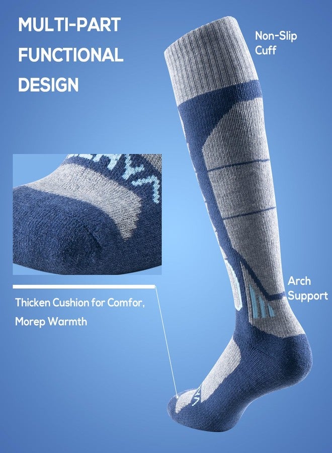 WEIERYA Ski Sock Merino Wool Ski Socks Mens Womens Skiing & Snowboarding Socks, Over The Calf (US, Alpha, Large, Regular, Regular, 2, Blue) - Image 5